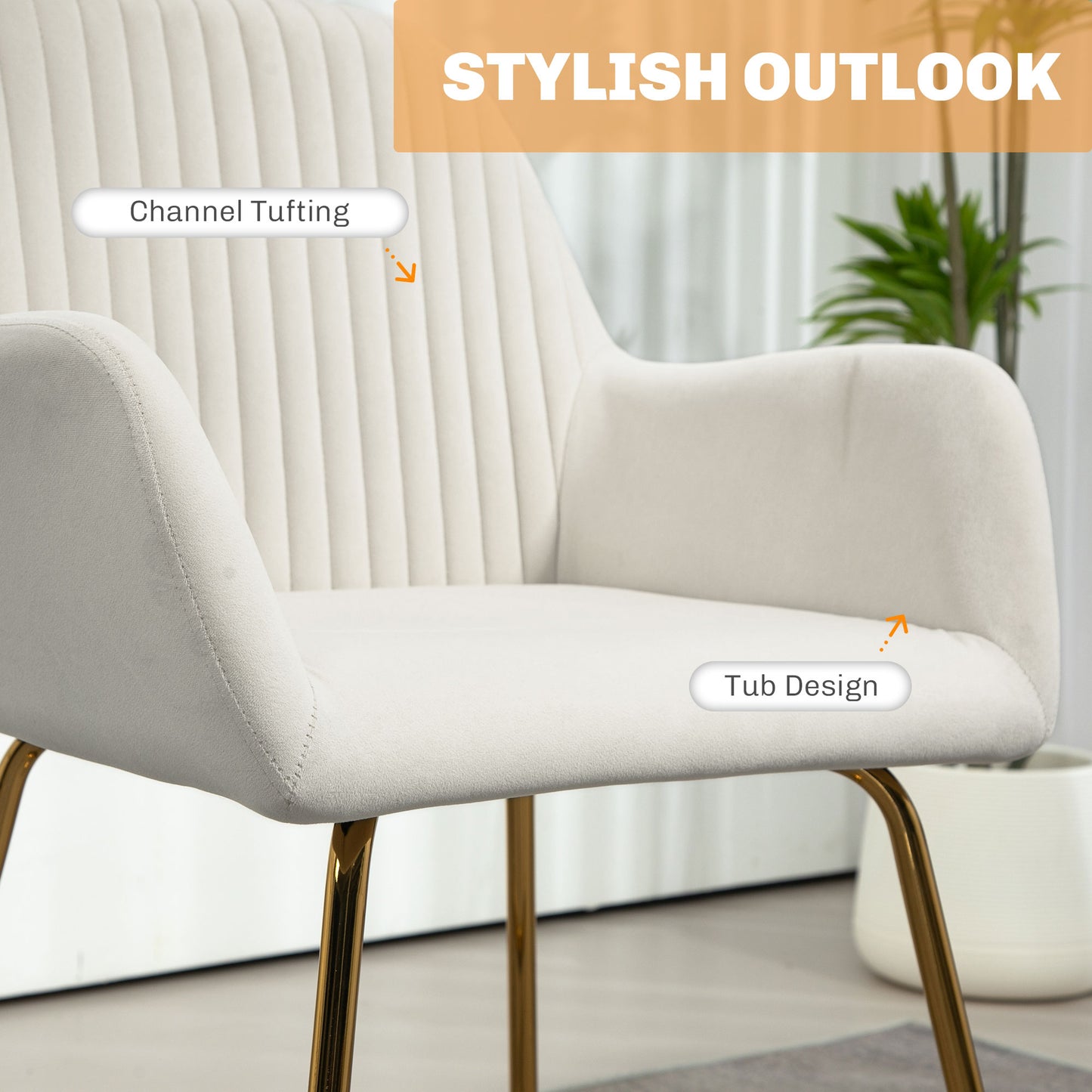 HOMCOM Modern Arm Chair Set of 2 Upholstered Accent Chair with Metal Base for Living Room - ChairwayUK