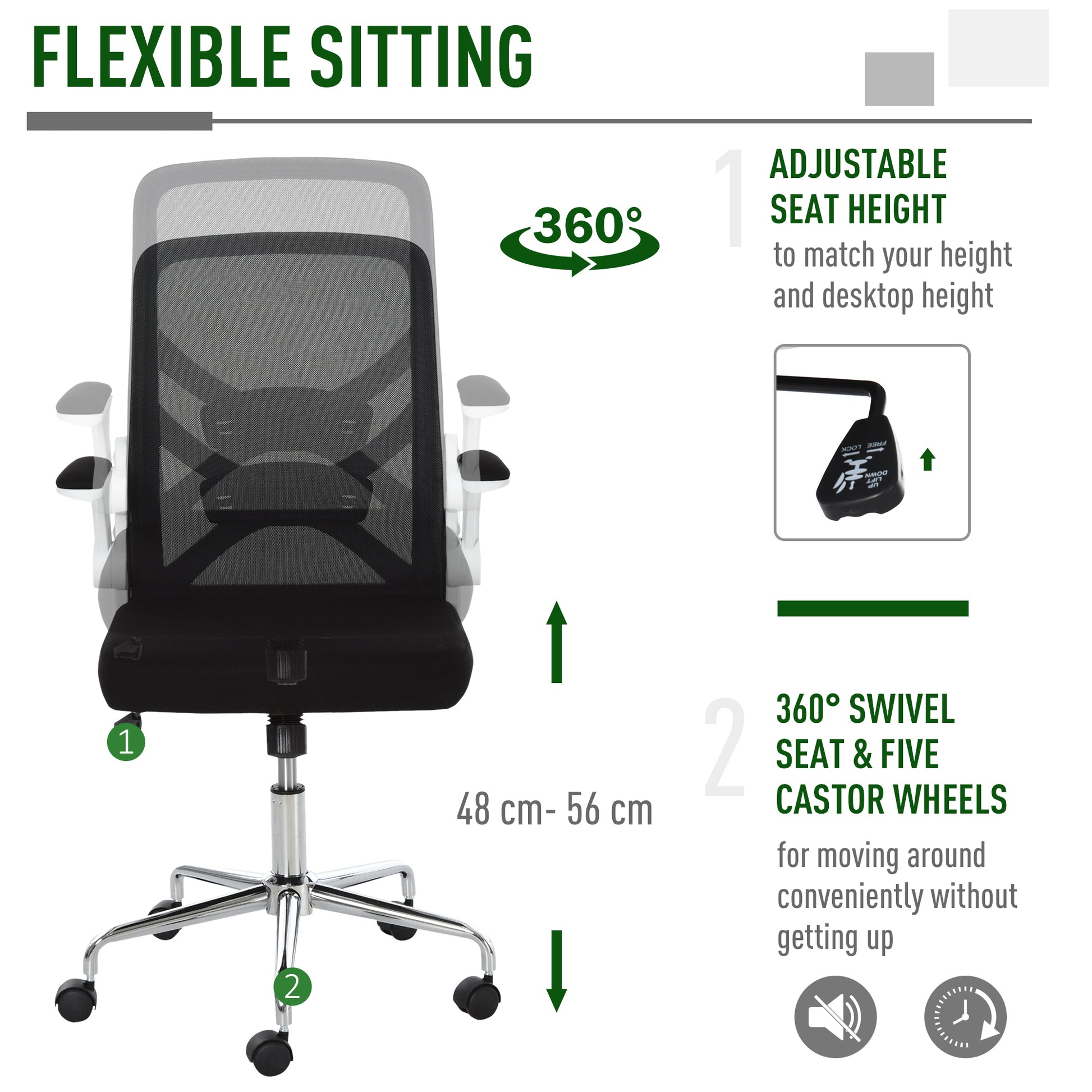 Image for Vinsetto Mesh Office Chair with Flip-Up Arm, Lumbar Support, Home Task High Back Swivel Chair Adjustable Height, Black