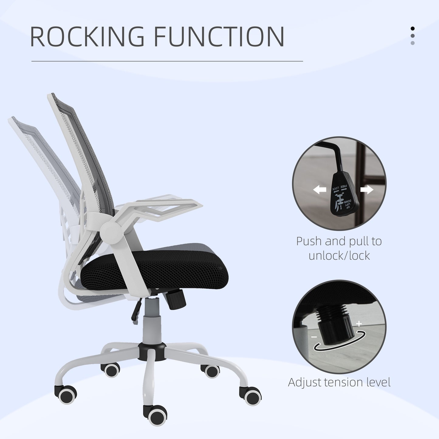 Image for Vinsetto Mesh Office Chair, Computer Desk Chair with Flip-up Armrests, Lumbar Back Support and Swivel Wheels, Black