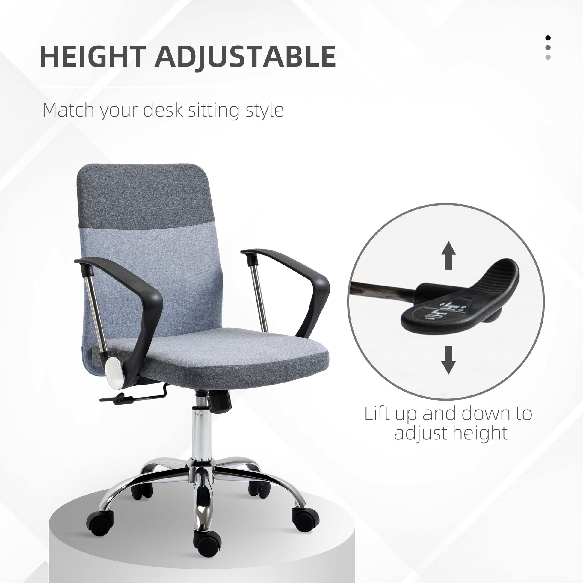 Image for Vinsetto Ergonomic Office Chair Linen Fabric Swivel Computer Desk Chair Home Study Adjustable Chair with Wheels, Grey