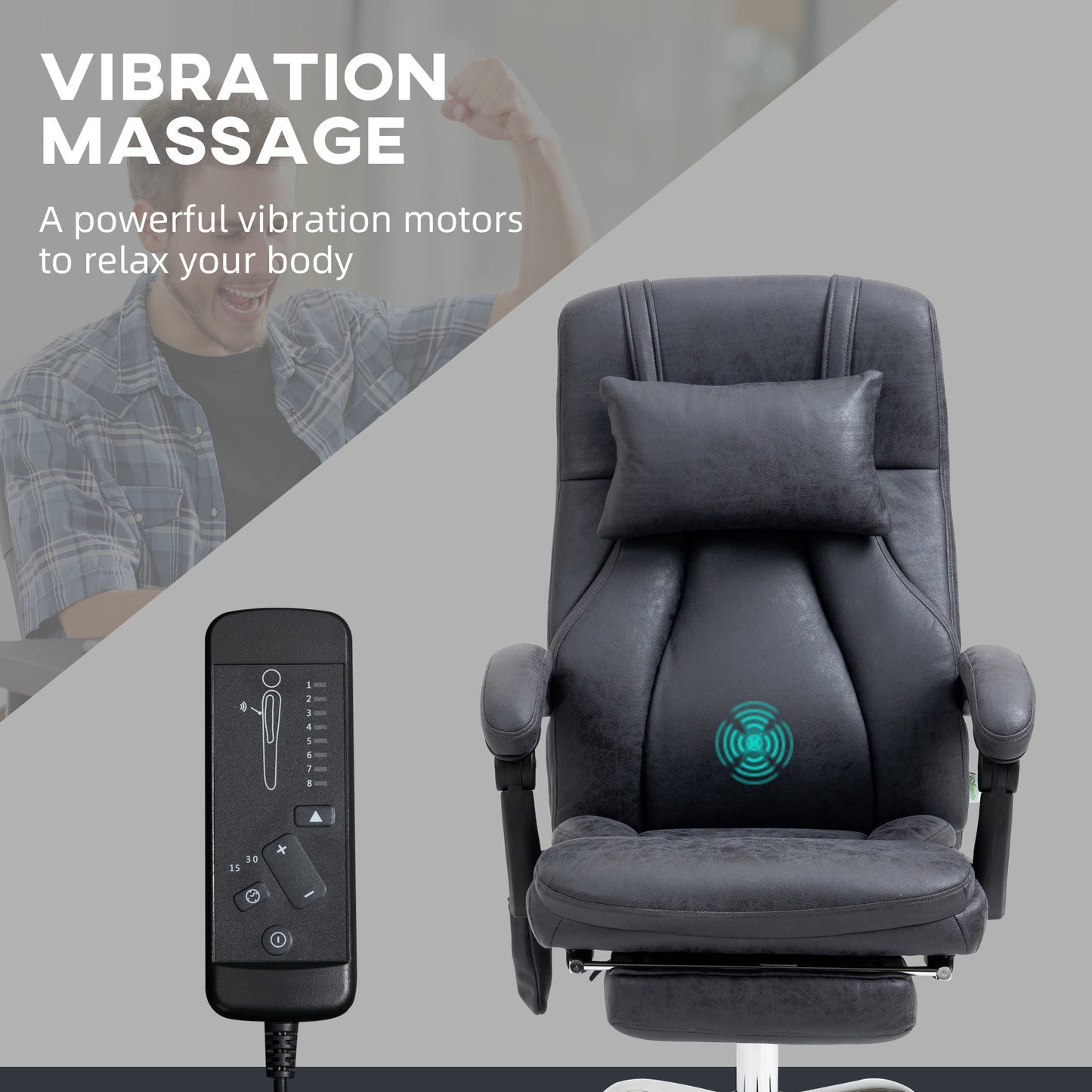 Image for Vinsetto High Back Vibration Massage Office Chair with Headrest, Reclining Computer Chair with Footrest, Swivel Wheels, Remote