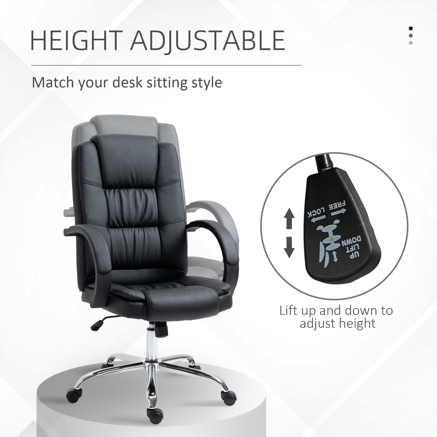 Image for Vinsetto High Back Swivel Chair, PU Leather Executive Office Chair with Padded Armrests, Adjustable Height, Tilt Function, Black