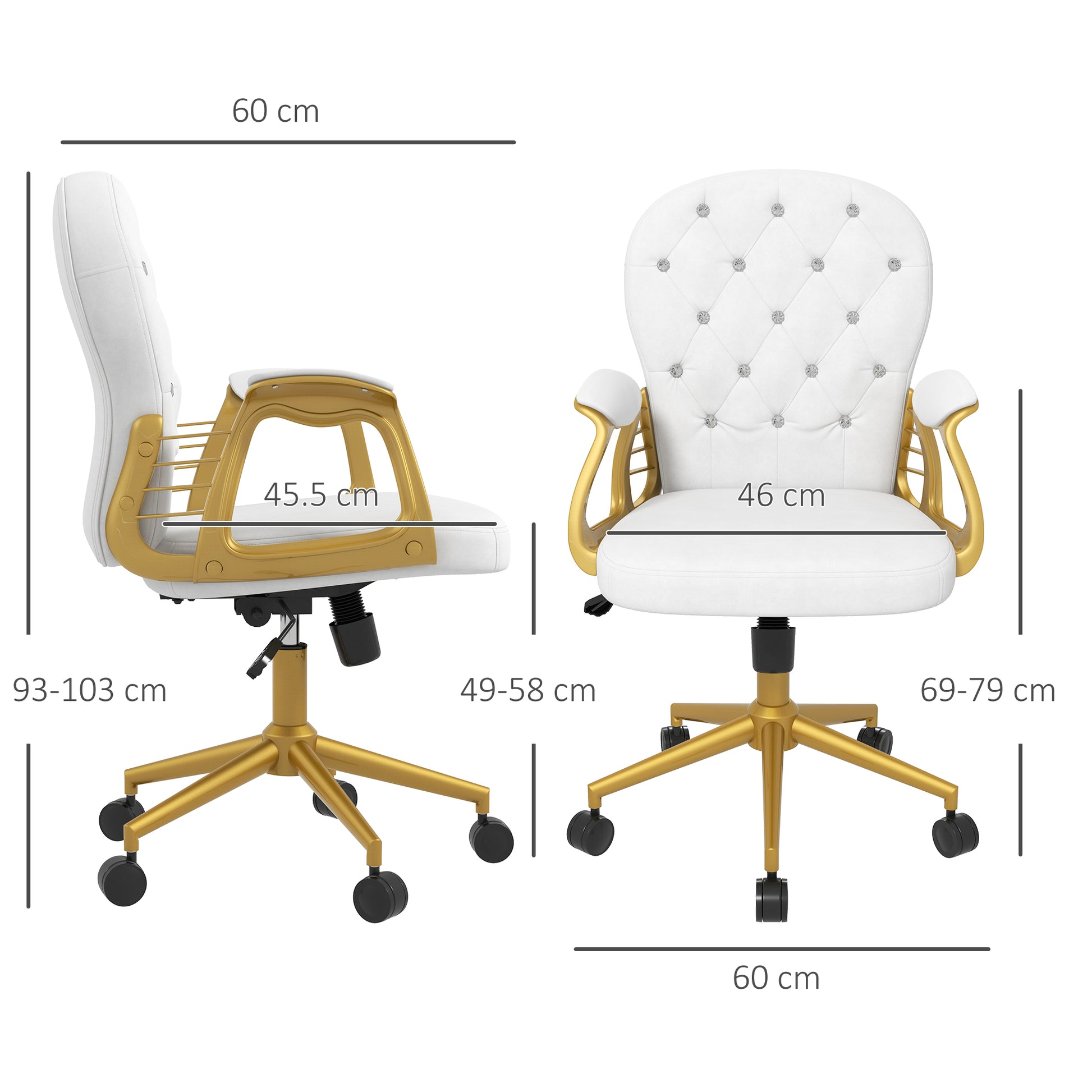 Image for Vinsetto Height Adjustable Home Office Chair, Button Tufted Computer Chair with Padded Armrests and Tilt Function, Cream White