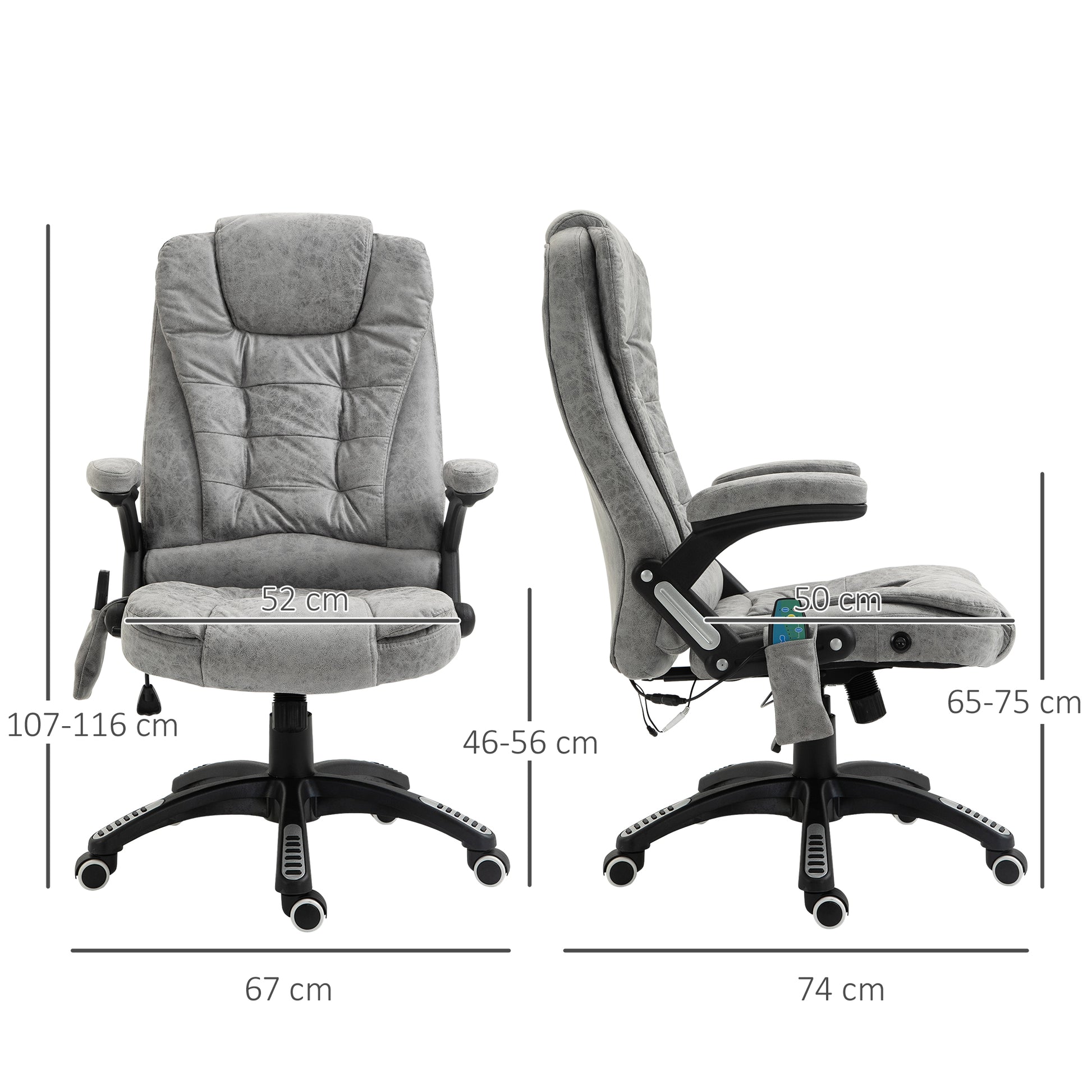 Image for Vinsetto Massage Recliner Chair Heated Office Chair with Six Massage Points Microfiber Cloth 360° Swivel Wheels Grey