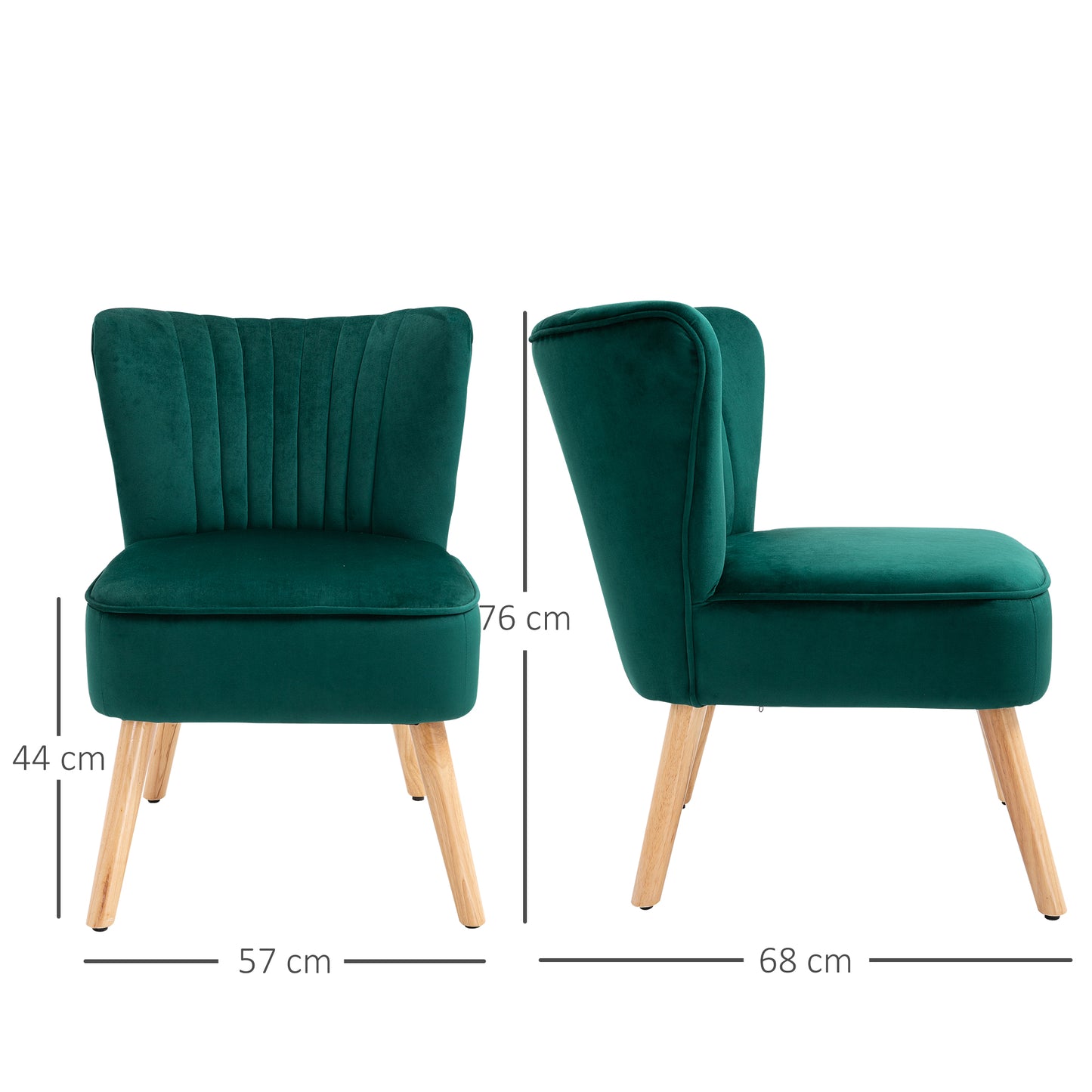 HOMCOM Velvet Accent Chair Occasional Tub Seat Padding Curved Back with Wood Frame Legs Home Furniture Set of 2 Grey