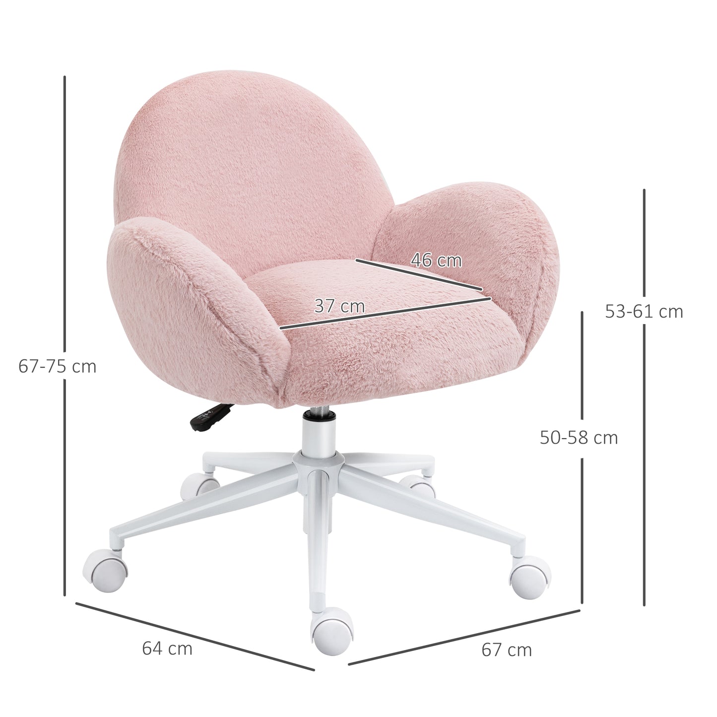 Image for HOMCOM Fluffy Leisure Chair Office Chair with Backrest and Armrest for Home Bedroom Living Room with Wheels Pink