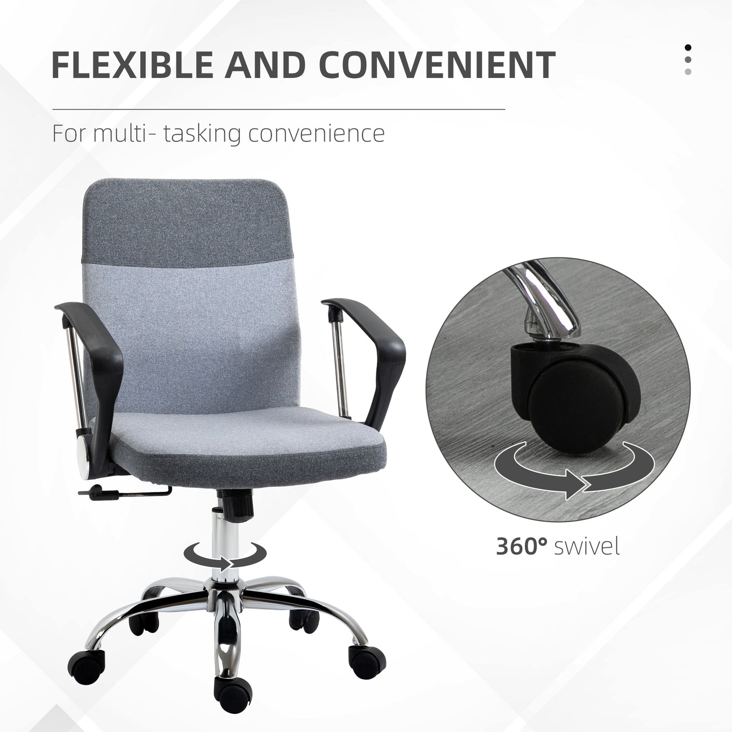 Image for Vinsetto Ergonomic Office Chair Linen Fabric Swivel Computer Desk Chair Home Study Adjustable Chair with Wheels, Grey