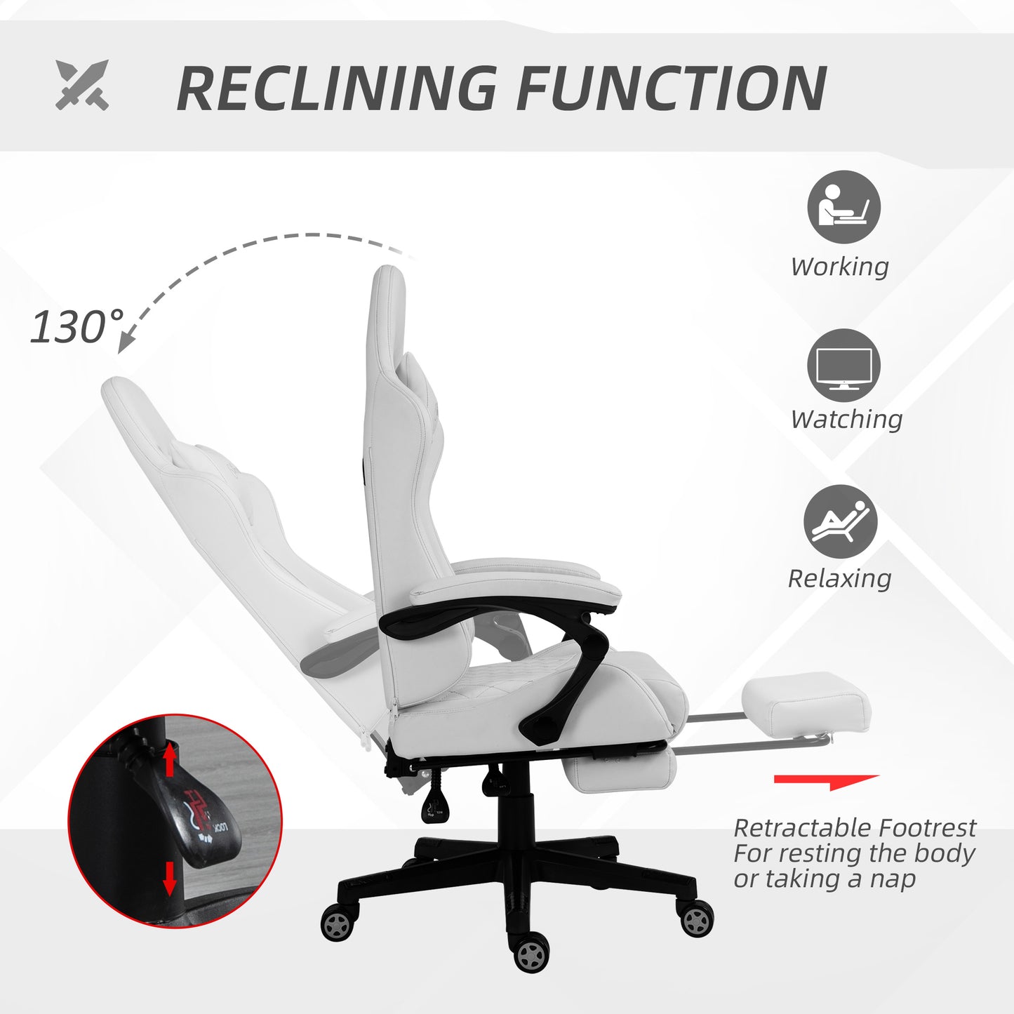 Image for Vinsetto Racing Gaming Chair with Swivel Wheel, Footrest, PU Leather Recliner Gamer Desk for Home Office, White