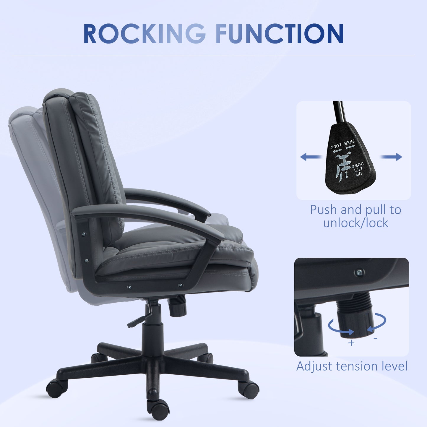 Image for Vinsetto Office Chair, Faux Leather Computer Desk Chair, Mid Back Executive Chair with Adjustable Height and Swivel Rolling Wheels