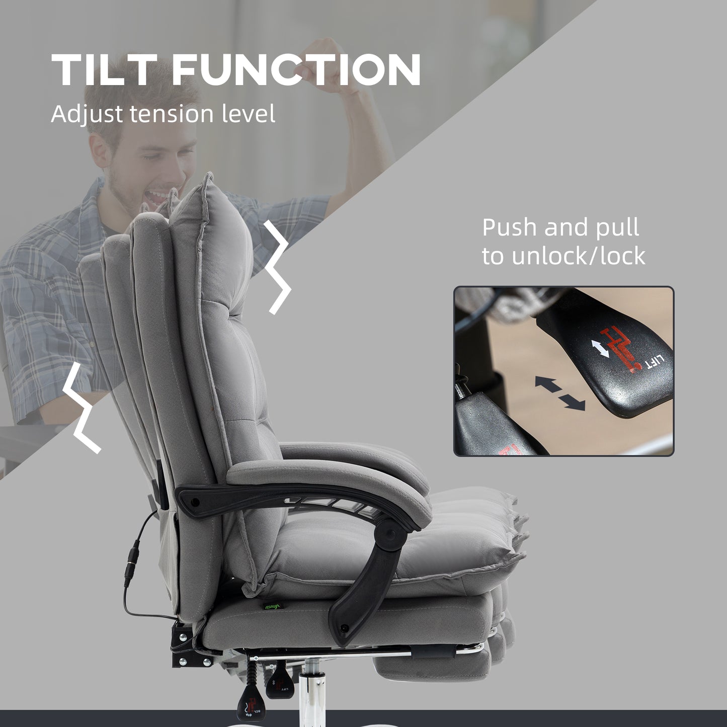 Image for Vinsetto Vibration Massage Office Chair with Heat, Microfibre Computer Chair with Footrest, Armrest, Double Padding, Reclining Back, Grey