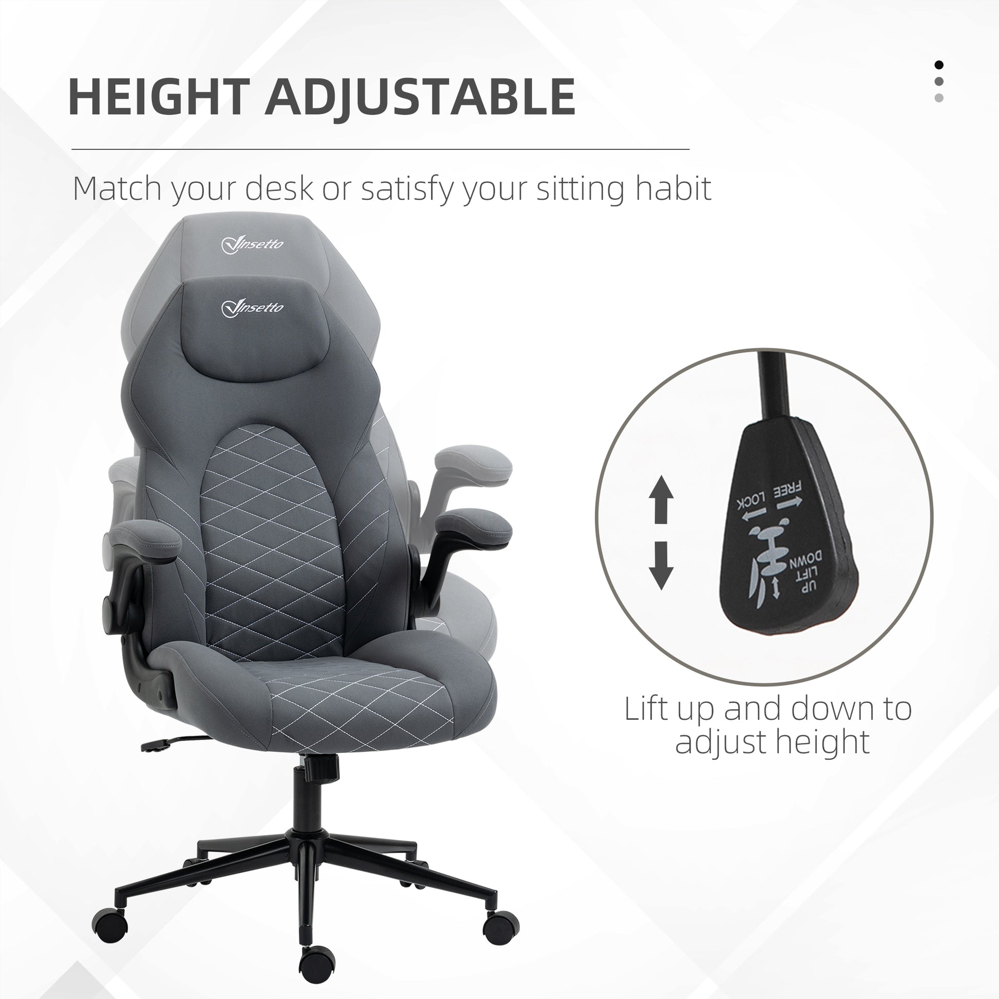 Image for Vinsetto Home Office Desk Chair, Computer Chair with Flip Up Armrests, Swivel Seat and Tilt Function, Dark Grey