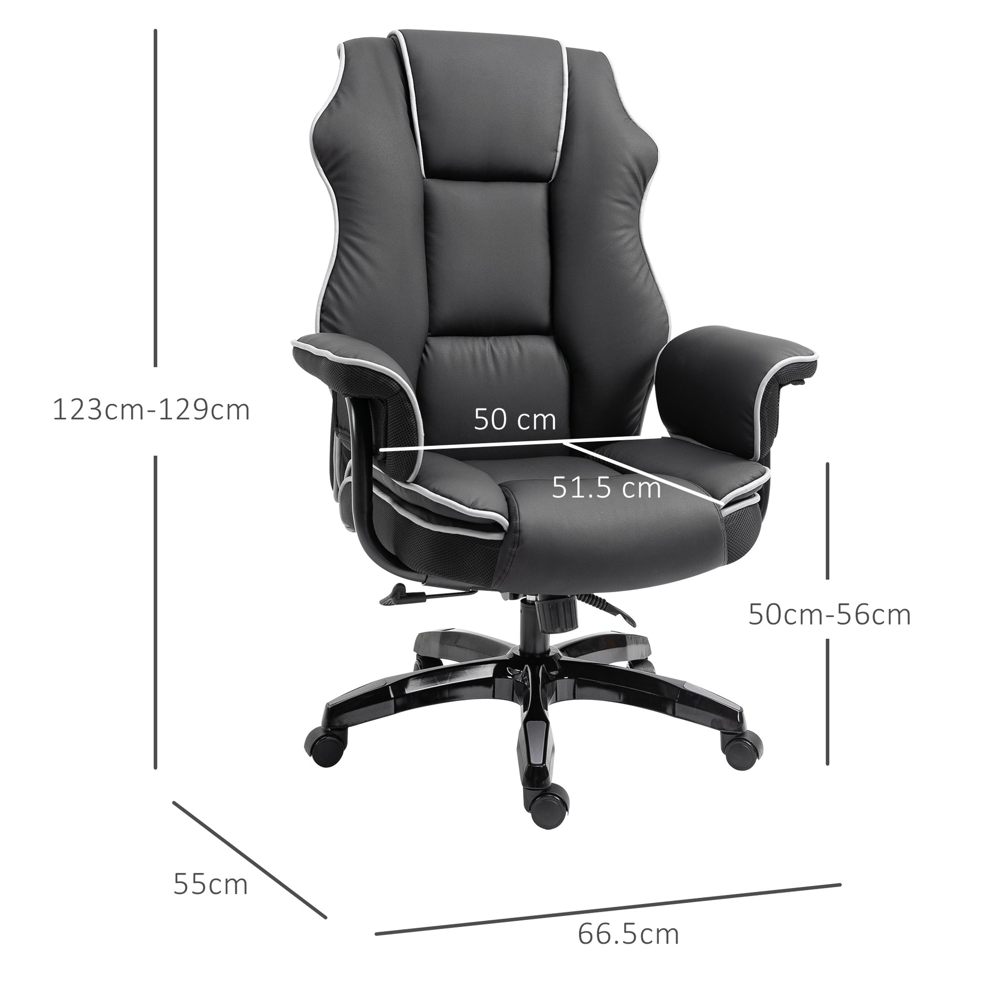 Image for Vinsetto Piped PU Leather Padded High-Back Computer Office Gaming Chair Swivel Desk Seat Ergonomic Recliner w/ Armrests Adjustable Seat Height Black