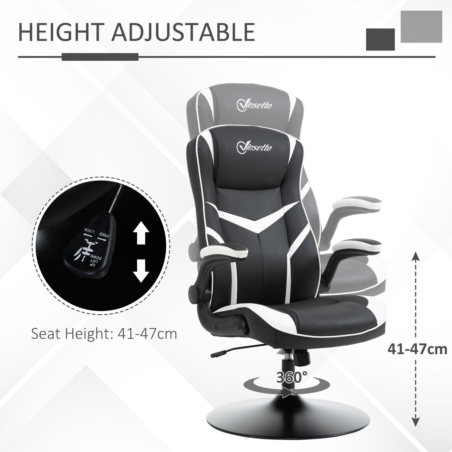 Image for Vinsetto Gaming Chair Ergonomic Computer Chair Home Office Desk Swivel Chair w/ Adjustable Height Pedestal Base PVC Leather, Black & White