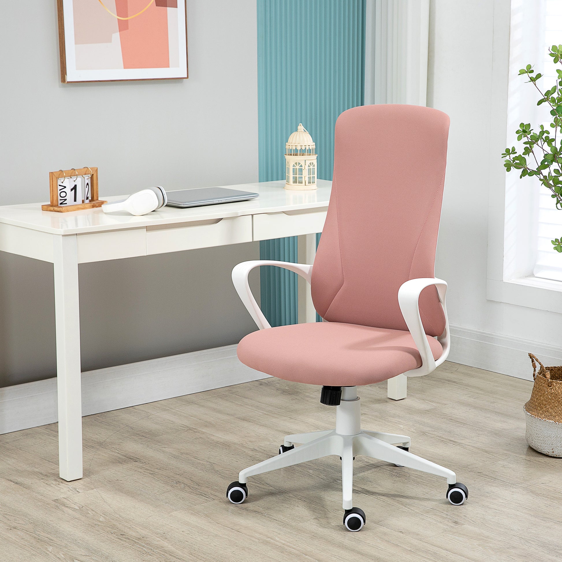 Image for Vinsetto High-Back Office Chair, Elastic Desk Chair with Armrests, Tilt Function, Adjustable Seat Height, Pink