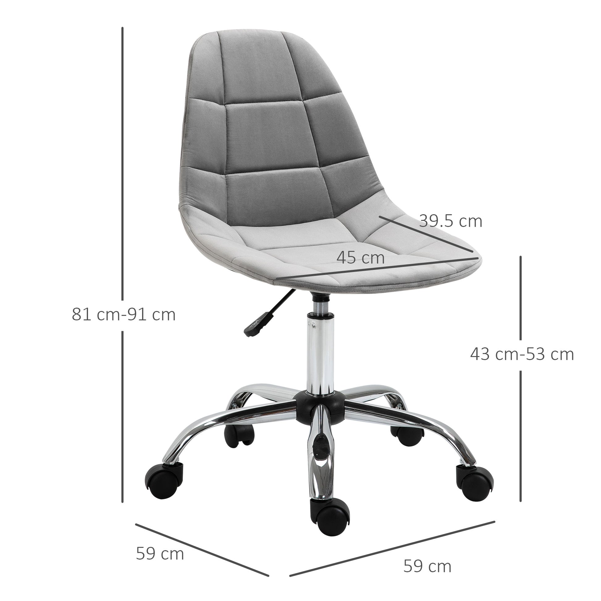 Image for Vinsetto Ergonomic Office Chair with Adjustable  Height and Wheels Velvet Executive Chair Armless for Home Study Bedroom Grey