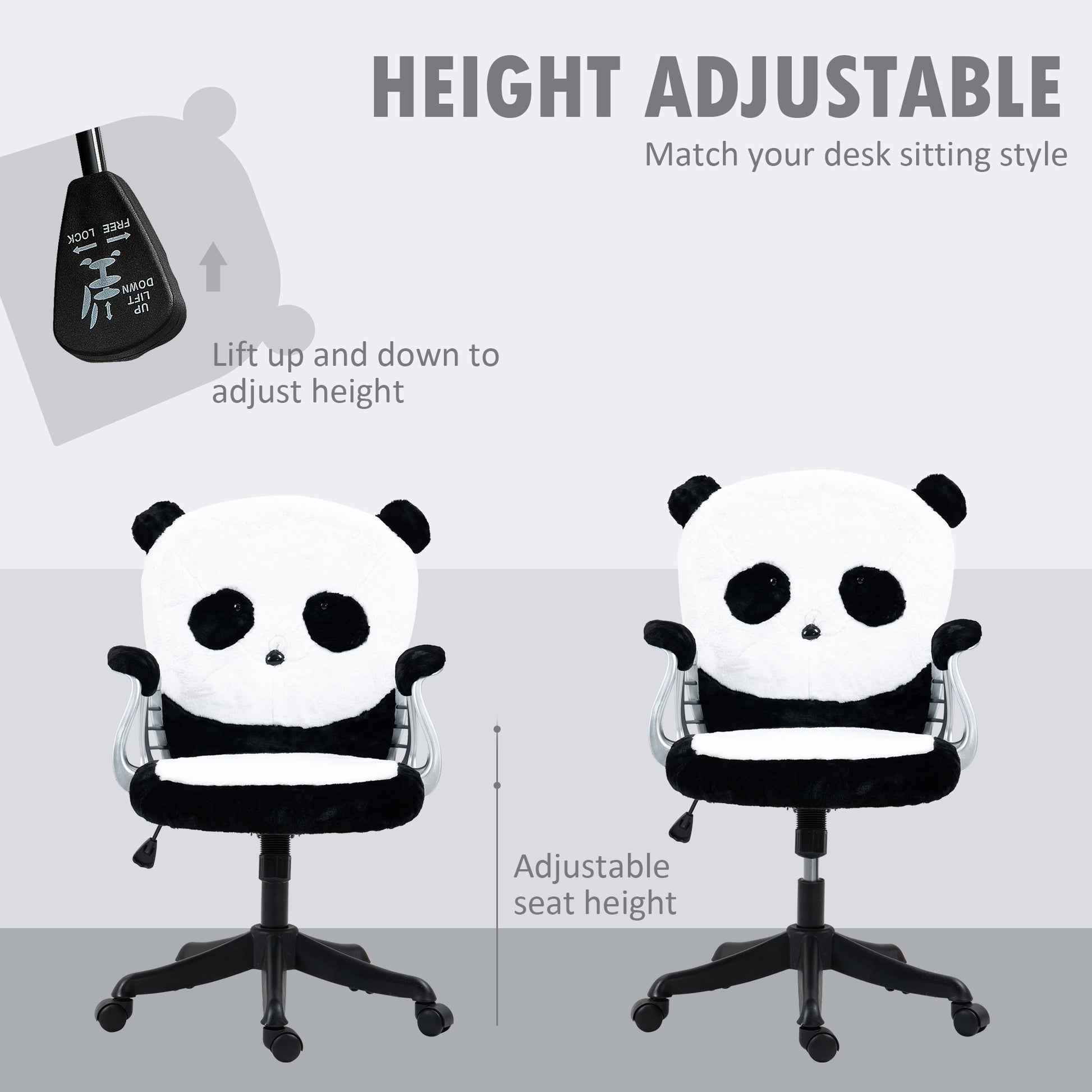 Image for Vinsetto Cute Office Chair, Fluffy Panda Desk Chair with Padded Armrests, Tilt Function, Adjustable Height, Black and White