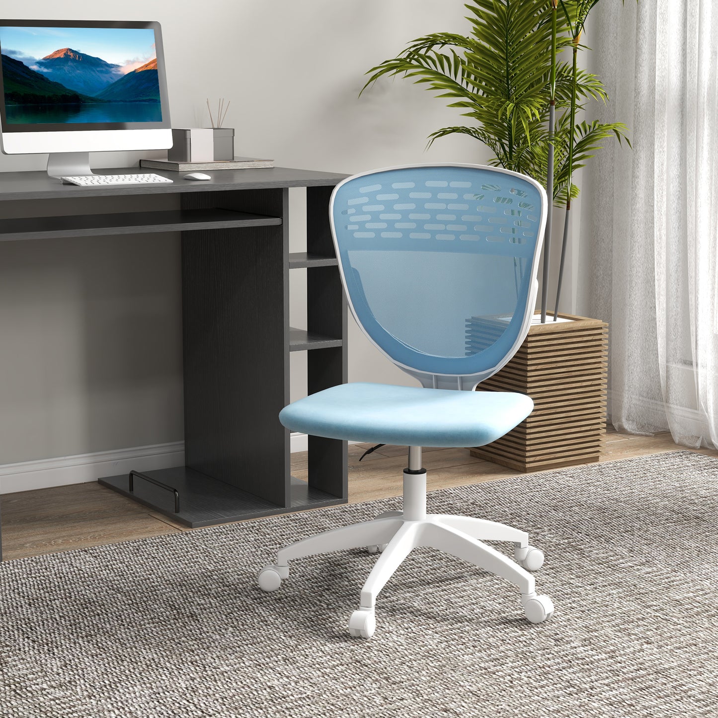 Image for Vinsetto Armless Desk Chair, Mesh Office Chair, Height Adjustable with Swivel Wheels, Blue