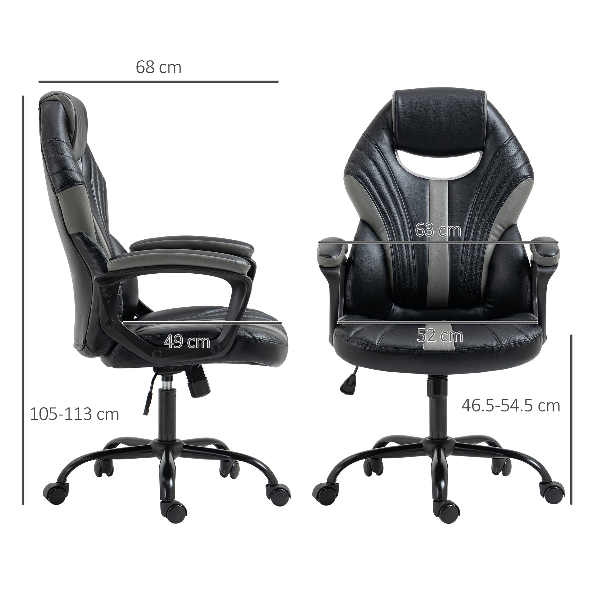 Image for Vinsetto Racing Gaming Chair, Home Office Computer Desk Chair, Faux Leather Gamer Chair with Swivel Wheels, Black Grey