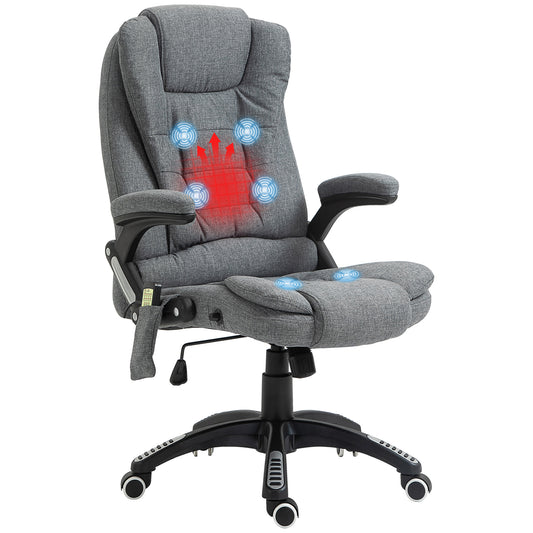 Image for Vinsetto Massage Recliner Chair Heated Office Chair with Six Massage Points Linen-Feel Fabric 360° Swivel Wheels Grey