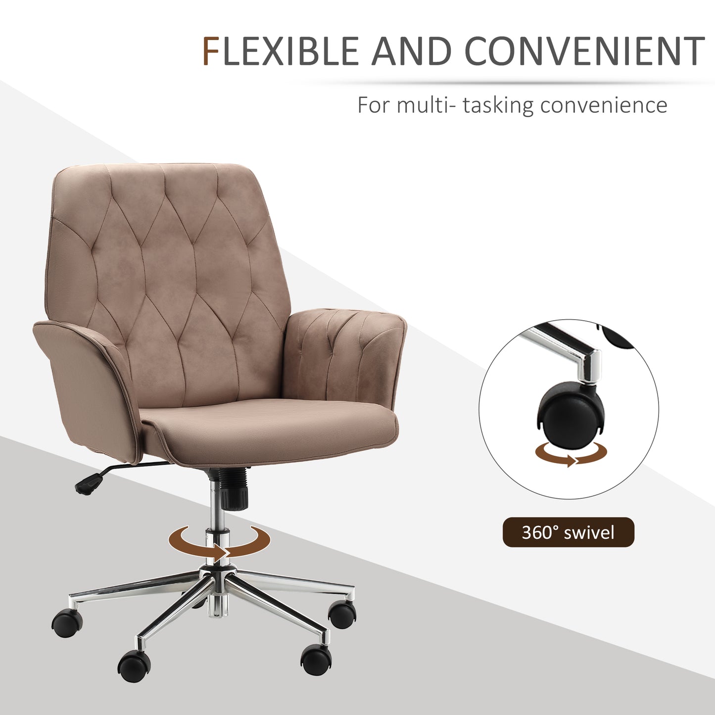 Image for Vinsetto Micro Fibre Office Chair Mid Back Computer Desk Chair with Adjustable Seat, Arm, Brown