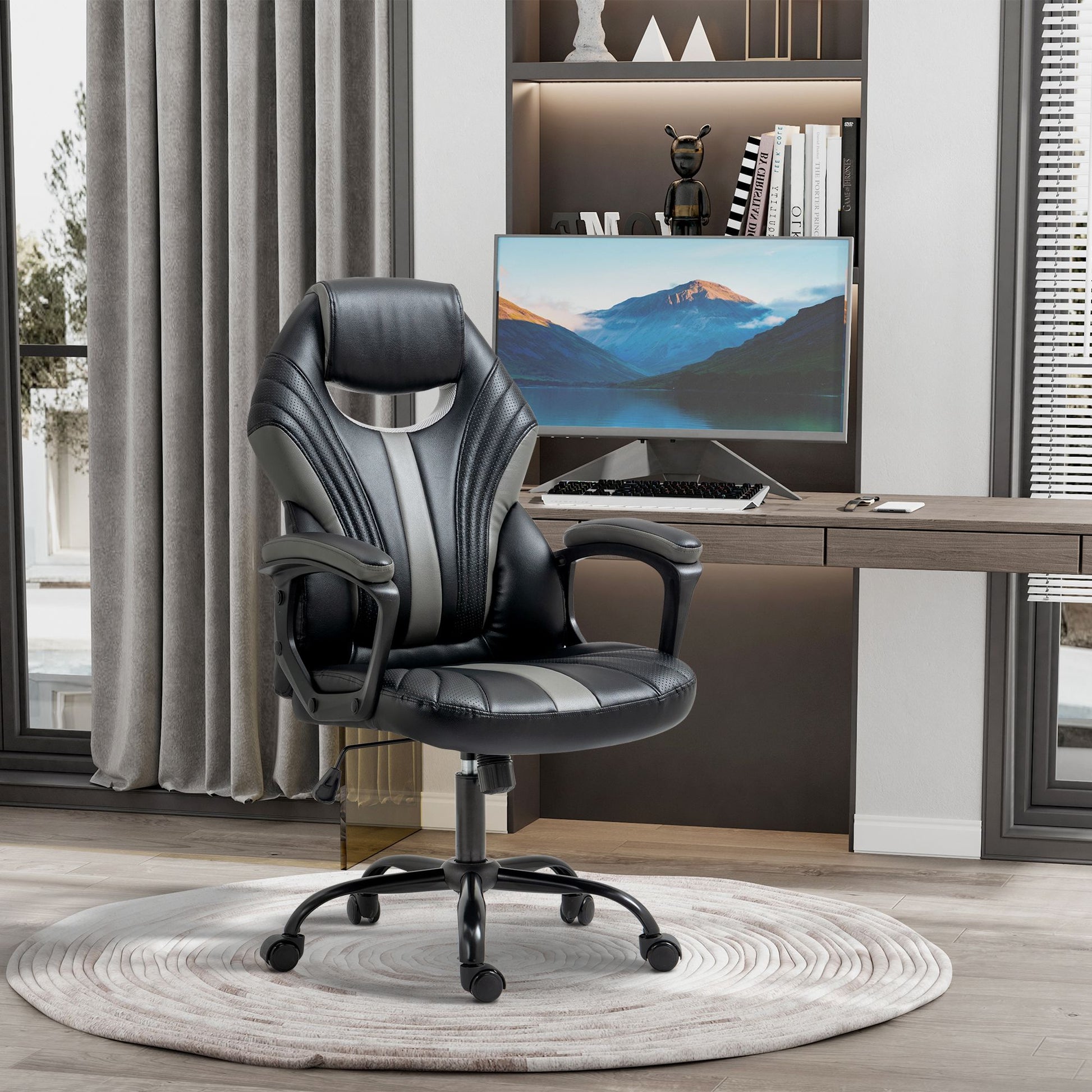 Image for Vinsetto Racing Gaming Chair, Home Office Computer Desk Chair, Faux Leather Gamer Chair with Swivel Wheels, Black Grey