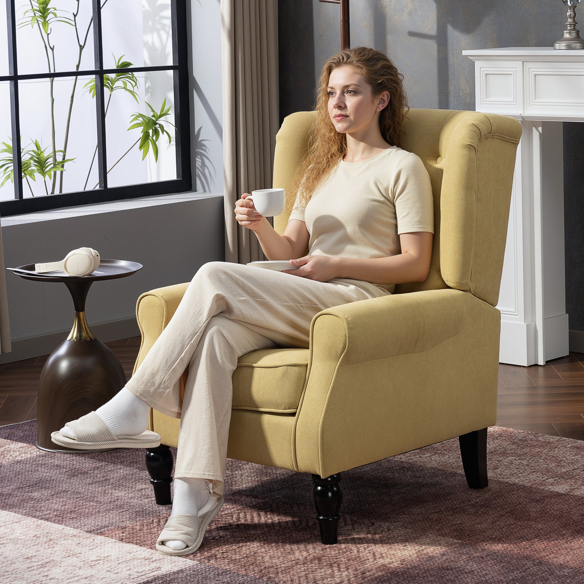 Wingback Accent Chair, Retro Upholstered Button Tufted Occasional Chair for Living Room and Bedroom - ChairwayUK
