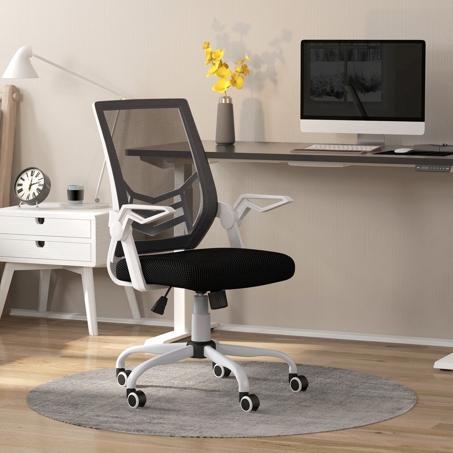 Image for Vinsetto Mesh Office Chair, Computer Desk Chair with Flip-up Armrests, Lumbar Back Support and Swivel Wheels, Black