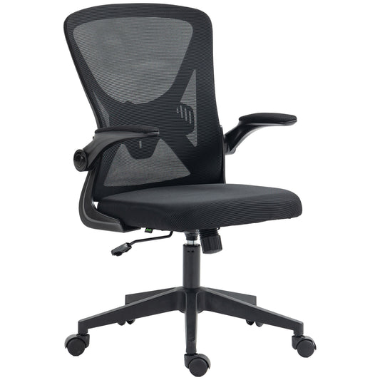 Image for Vinsetto Mesh Office Chair Swivel Task Desk Chair for Home with Lumbar Back Support, Adjustable Height, Flip-Up Arm, Black