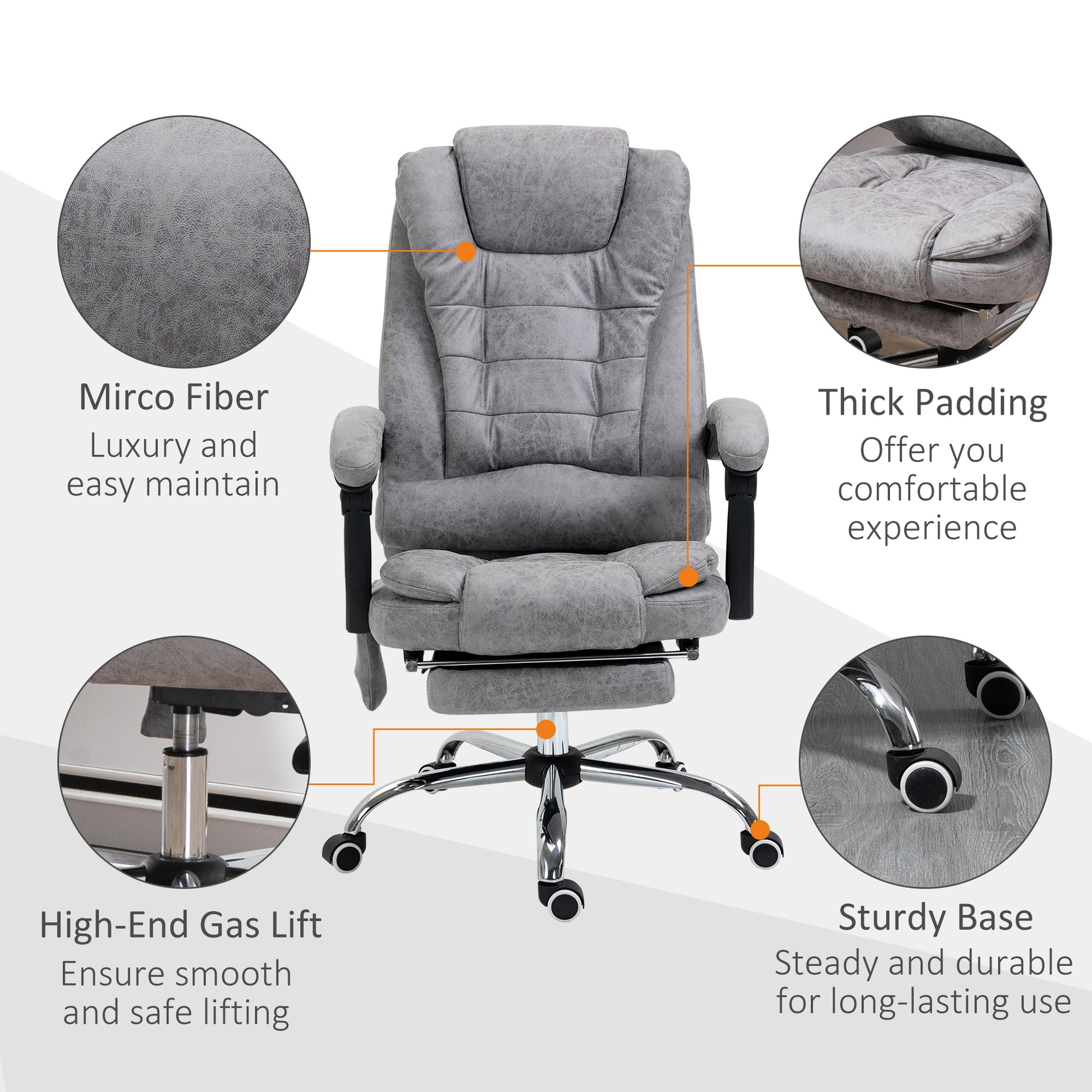 Image for Vinsetto Heated 6 Points Vibration Massage Executive Office Chair Adjustable Swivel Ergonomic High Back Desk Chair Recliner with Footrest Grey