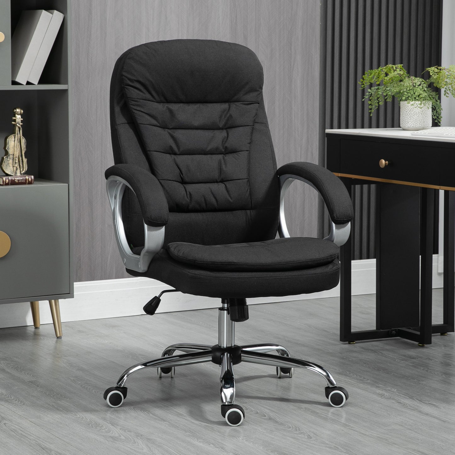 Image for Vinsetto Ergonomic Office Chair Task Chair for Home with Arm, Swivel Wheels, Linen Fabric, Black