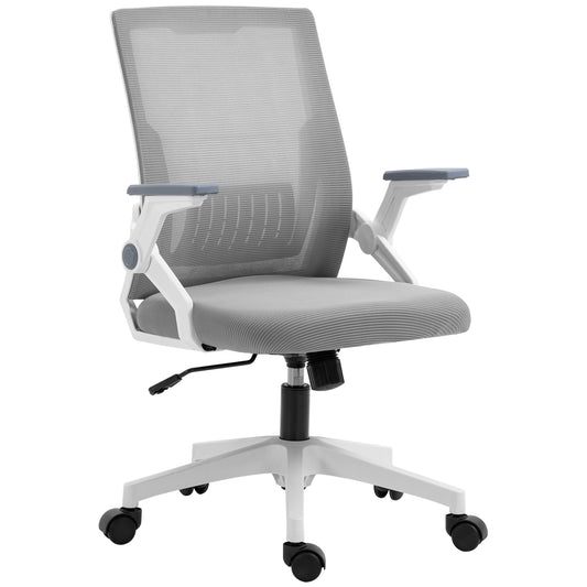 Image for Vinsetto Mesh Office Chair, Desk Chair with Lumbar Support, Flip-up Armrest, Swivel Wheels, Adjustable Height, Grey