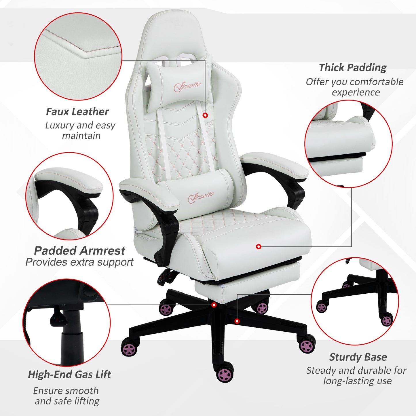 Image for Vinsetto Racing Gaming Chair with Swivel Wheel, Footrest, PU Leather Recliner Gamer Desk for Home Office, White