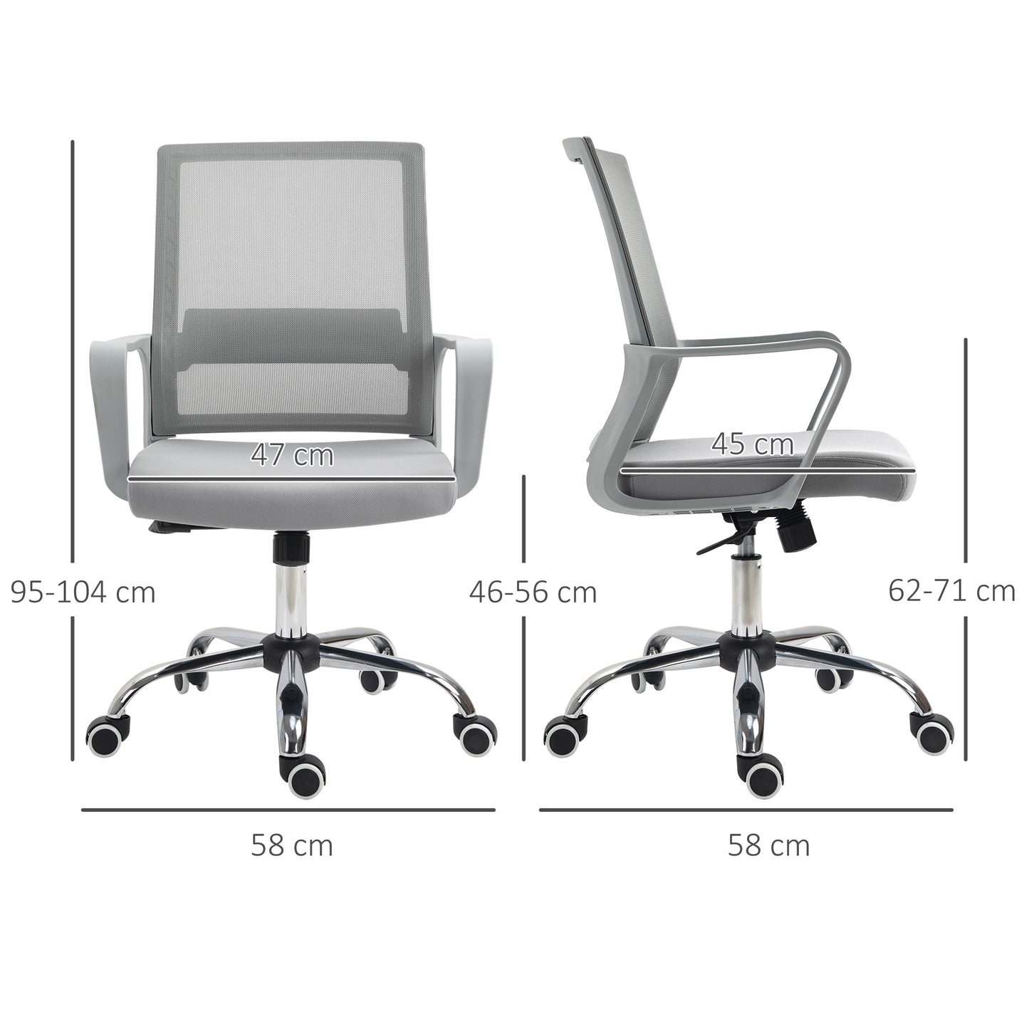 Image for Vinsetto Ergonomic Desk Chair Mesh Office Chair with Adjustable Height Armrest and 360° Swivel Castor Wheels Grey