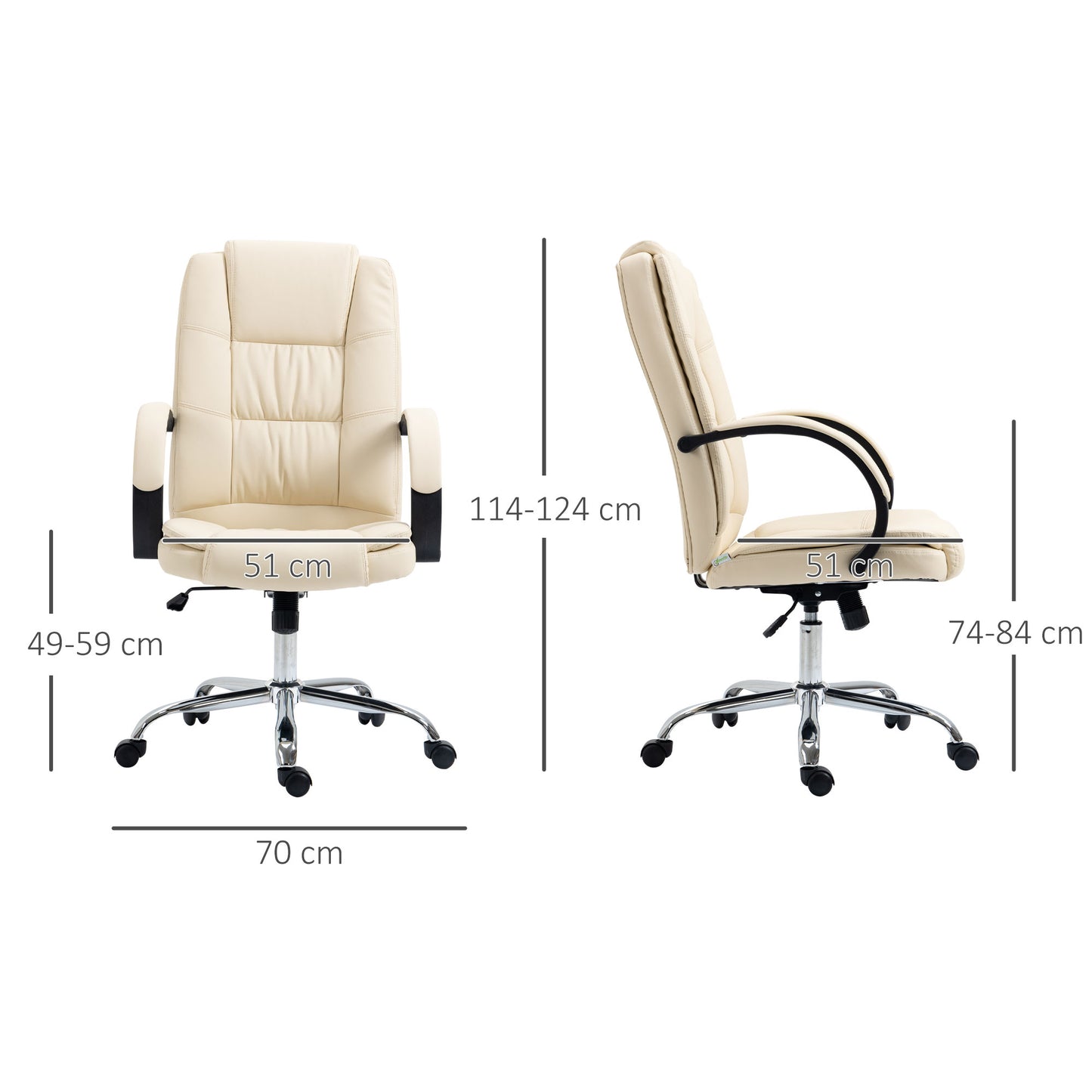 Image for Vinsetto High Back Swivel Chair, PU Leather Executive Office Chair with Padded Armrests, Adjustable Height, Tilt Function, Beige