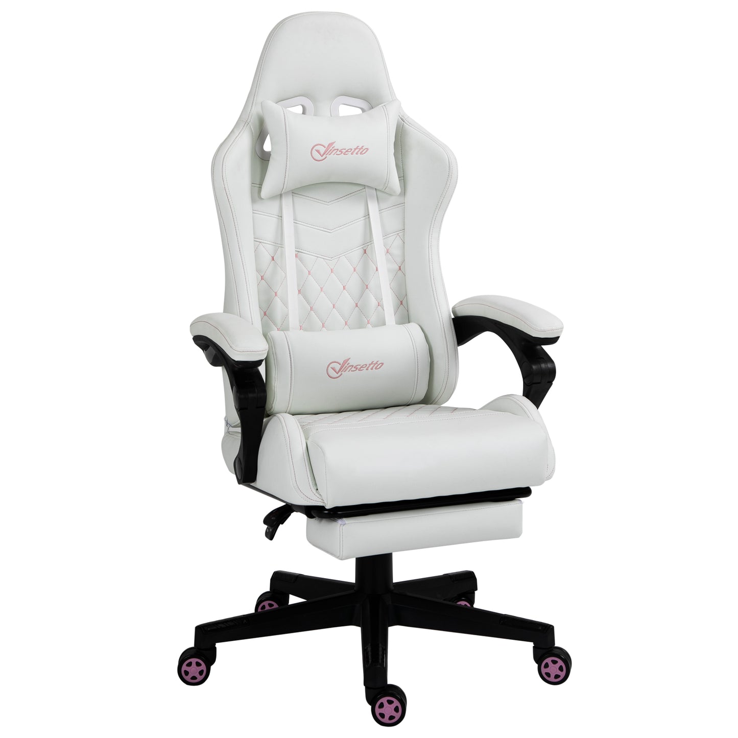 Image for Vinsetto Racing Gaming Chair with Swivel Wheel, Footrest, PU Leather Recliner Gamer Desk for Home Office, White