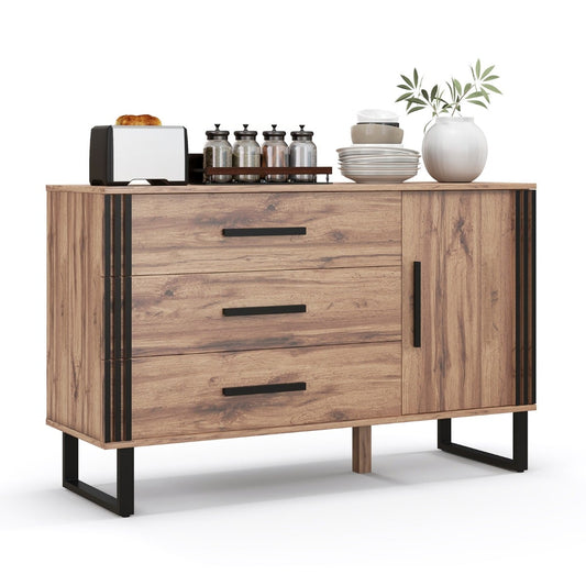 Sideboard Buffet Cabinet with 3 Drawers and 1 Door and 1 Adjustable Shelf-Rustic Brown