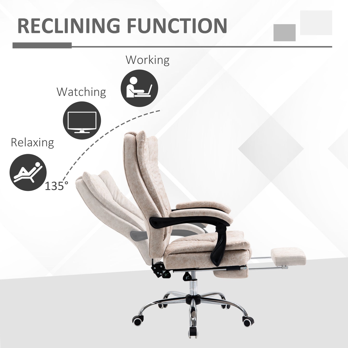 Image for Vinsetto Home Office Chair Microfibre Desk Chair with Reclining Function Armrests Swivel Wheels Footrest Beige