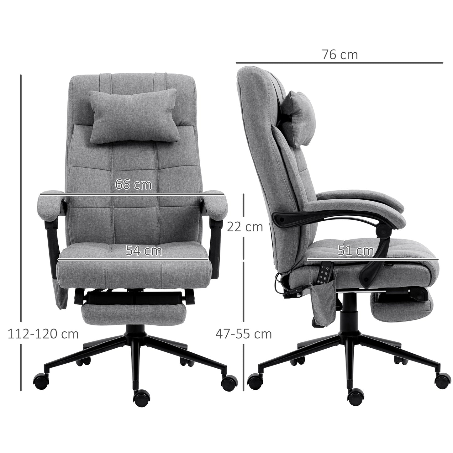 Image for Vinsetto Vibration Massage Office Chair with Heat, Fabric Computer Chair with Head Pillow, Footrest, Armrest, Reclining Back, Grey