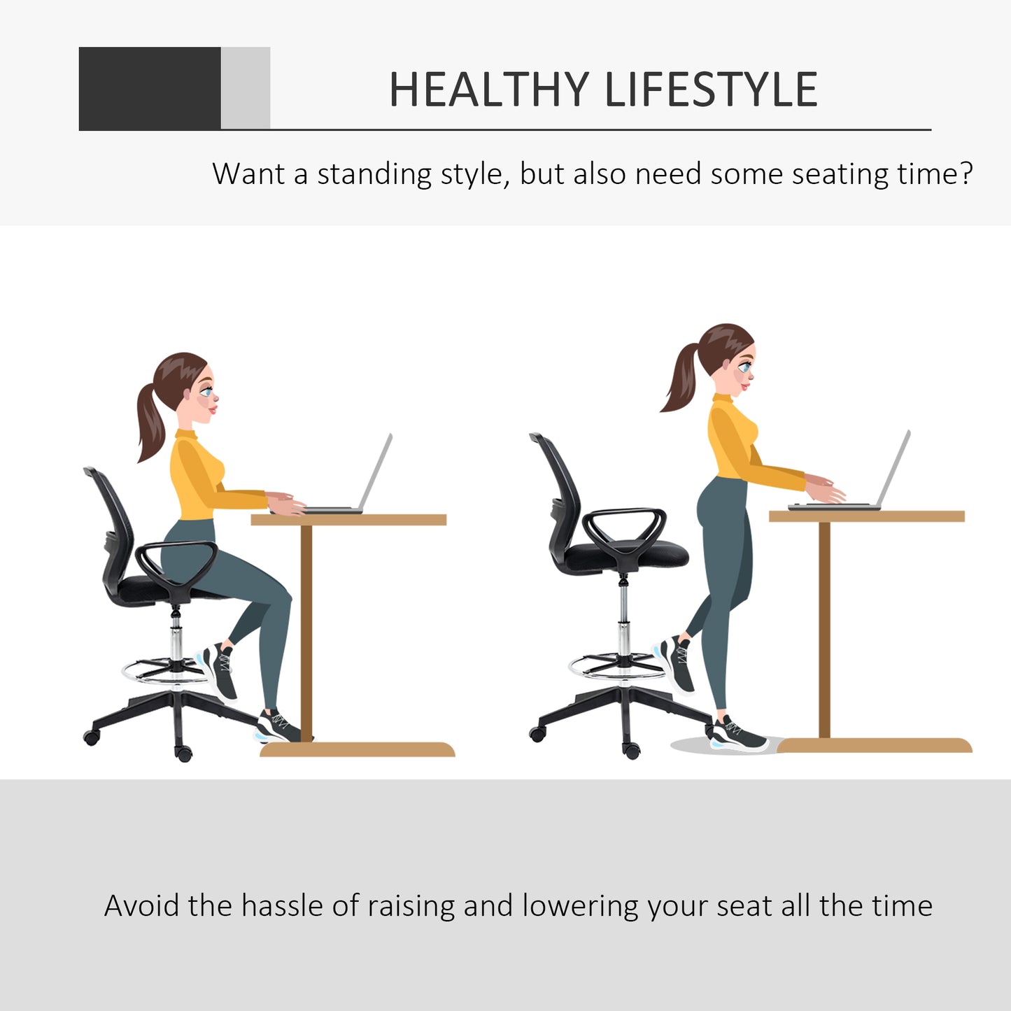 Image for Vinsetto Ergonomic Mesh Back Drafting Chair Tall Office Chair with Adjustable Height and Footrest 360° Swivel