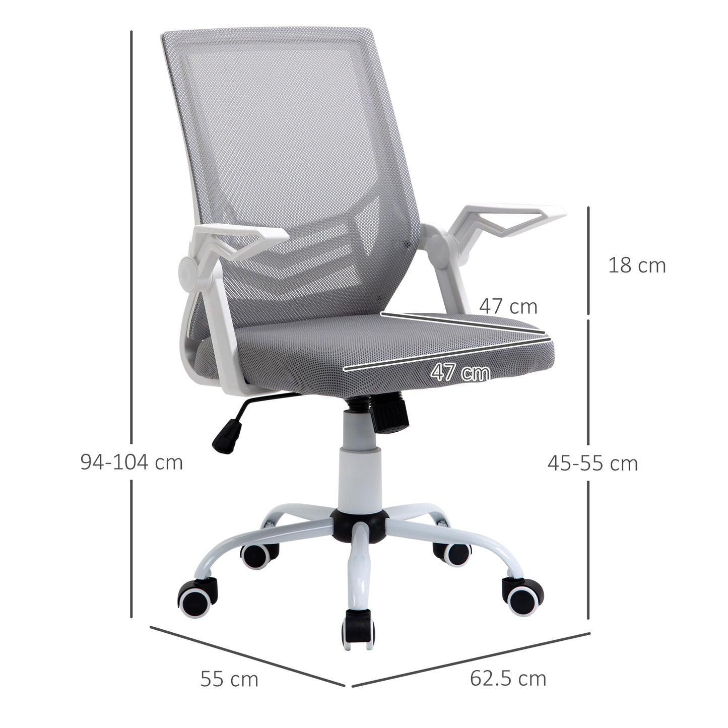 Image for Vinsetto Mesh Office Chair Swivel Task Computer Desk Chair for Home with Lumbar Back Support, Adjustable Height, Flip-Up Arm, Grey