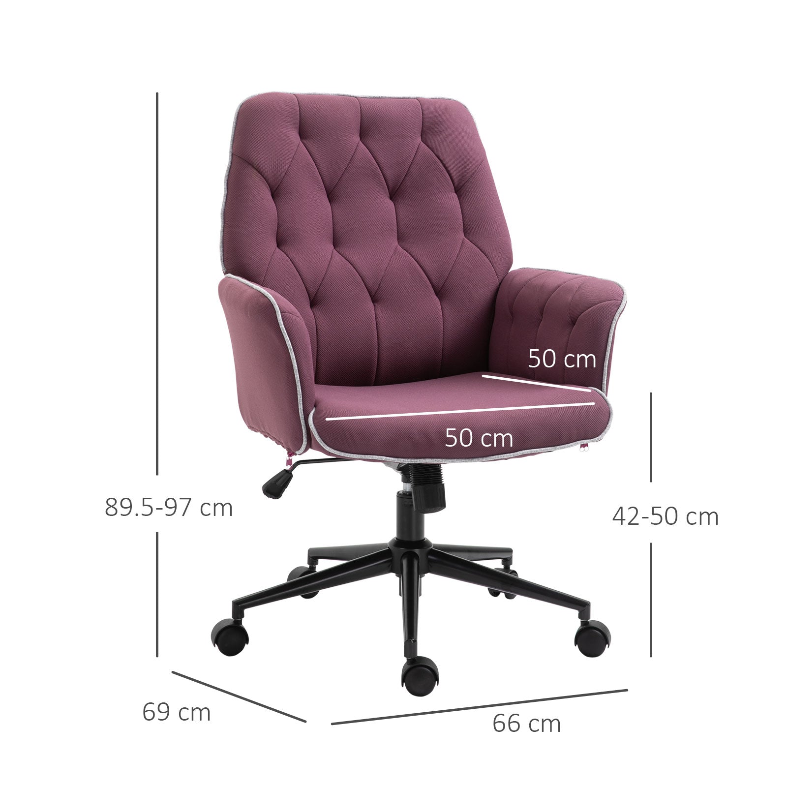 Image for Vinsetto Linen Office Swivel Chair Mid Back Computer Desk Chair with Adjustable Seat, Arm - Purple