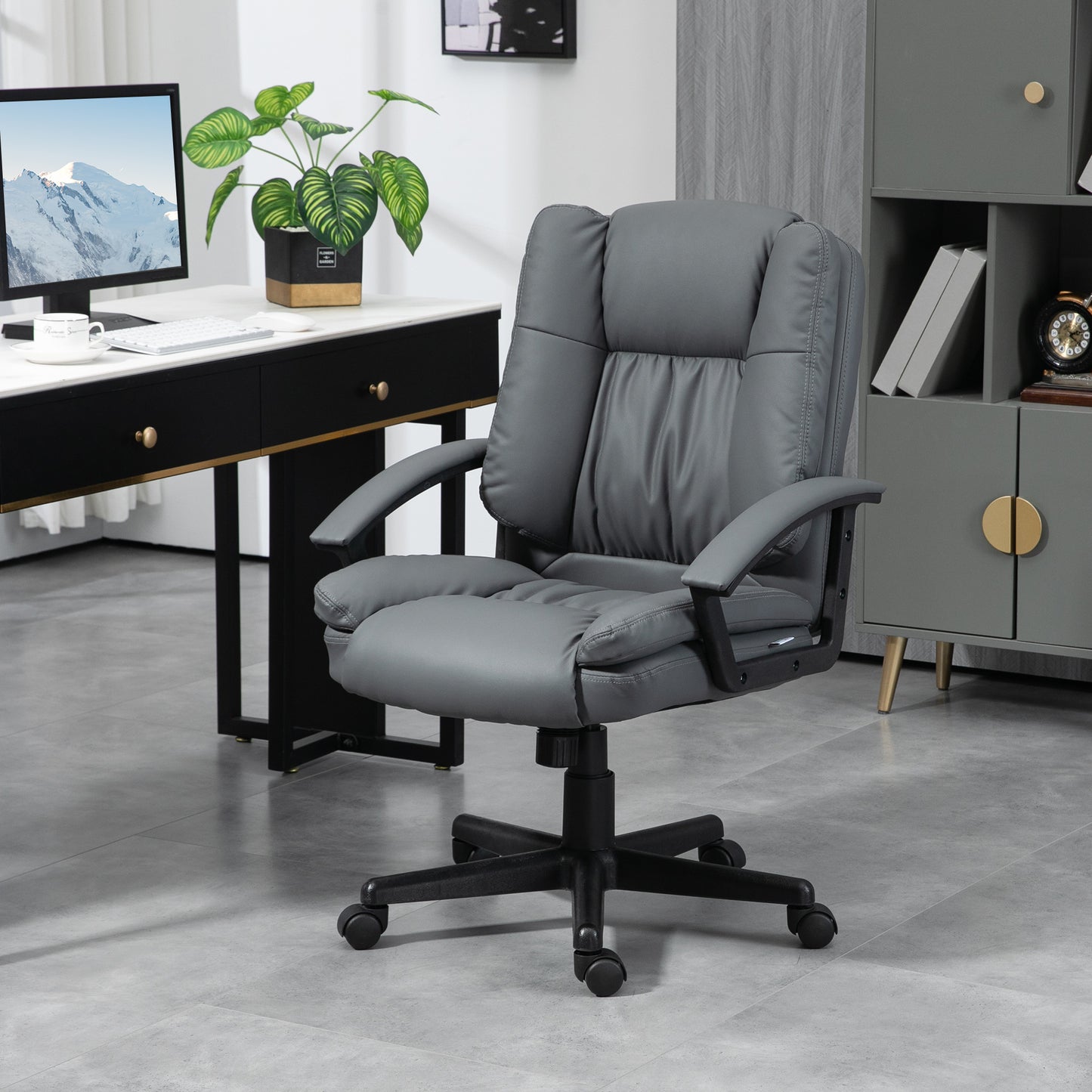 Image for Vinsetto Office Chair, Faux Leather Computer Desk Chair, Mid Back Executive Chair with Adjustable Height and Swivel Rolling Wheels