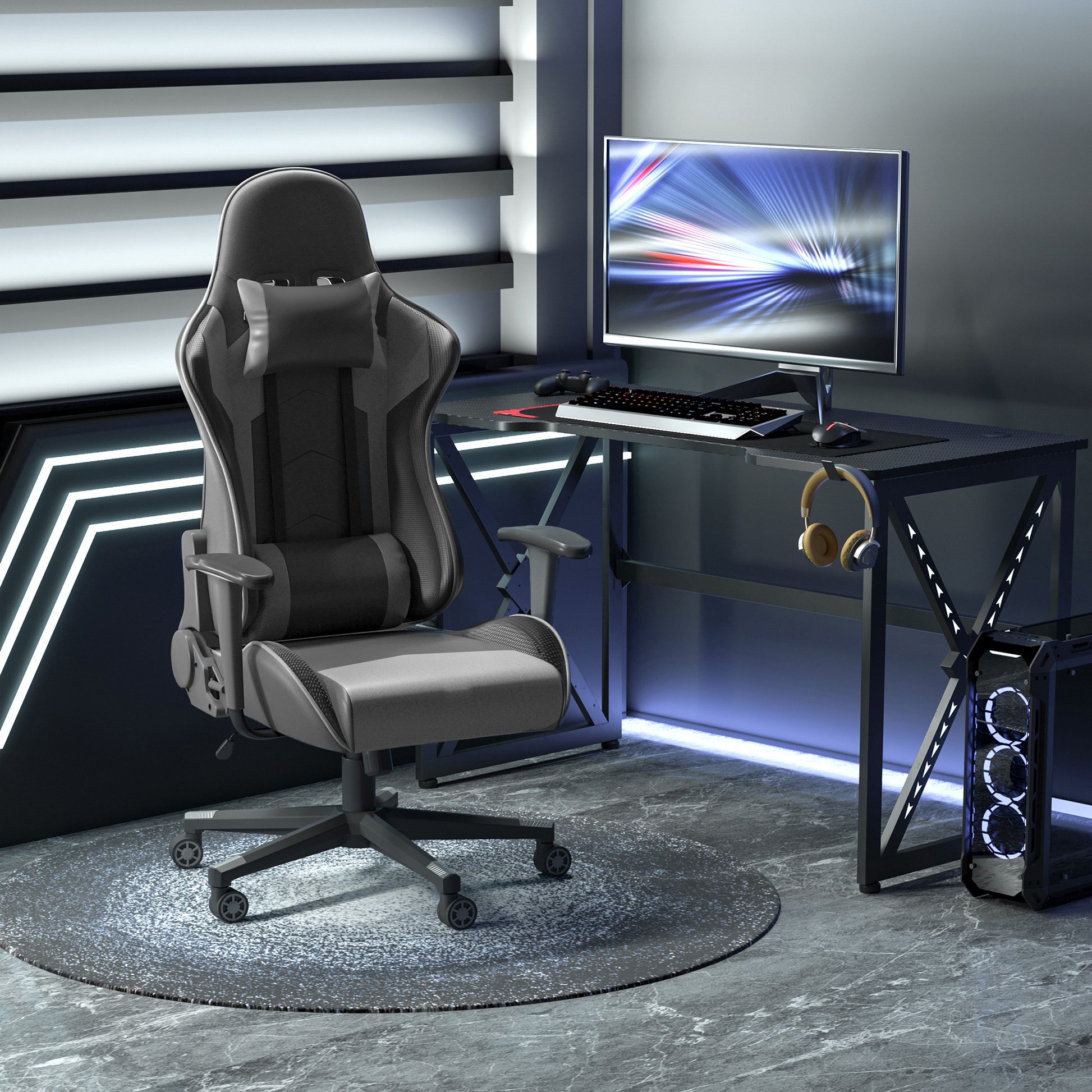 Image for Vinsetto High Back Racing Gaming Chair Reclining 360° Swivel Rocking Height Adjustable with Pillow and Build-in Lumbar Home Black PU Leather