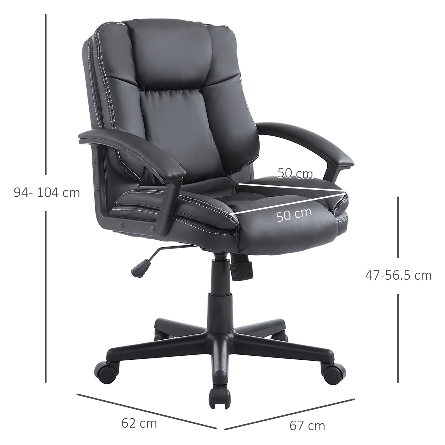 Image for HOMCOM Swivel Executive Office Chair Mid Back Faux Leather Computer Desk Chair for Home with Double-Tier Padding, Arm, Wheels, Black