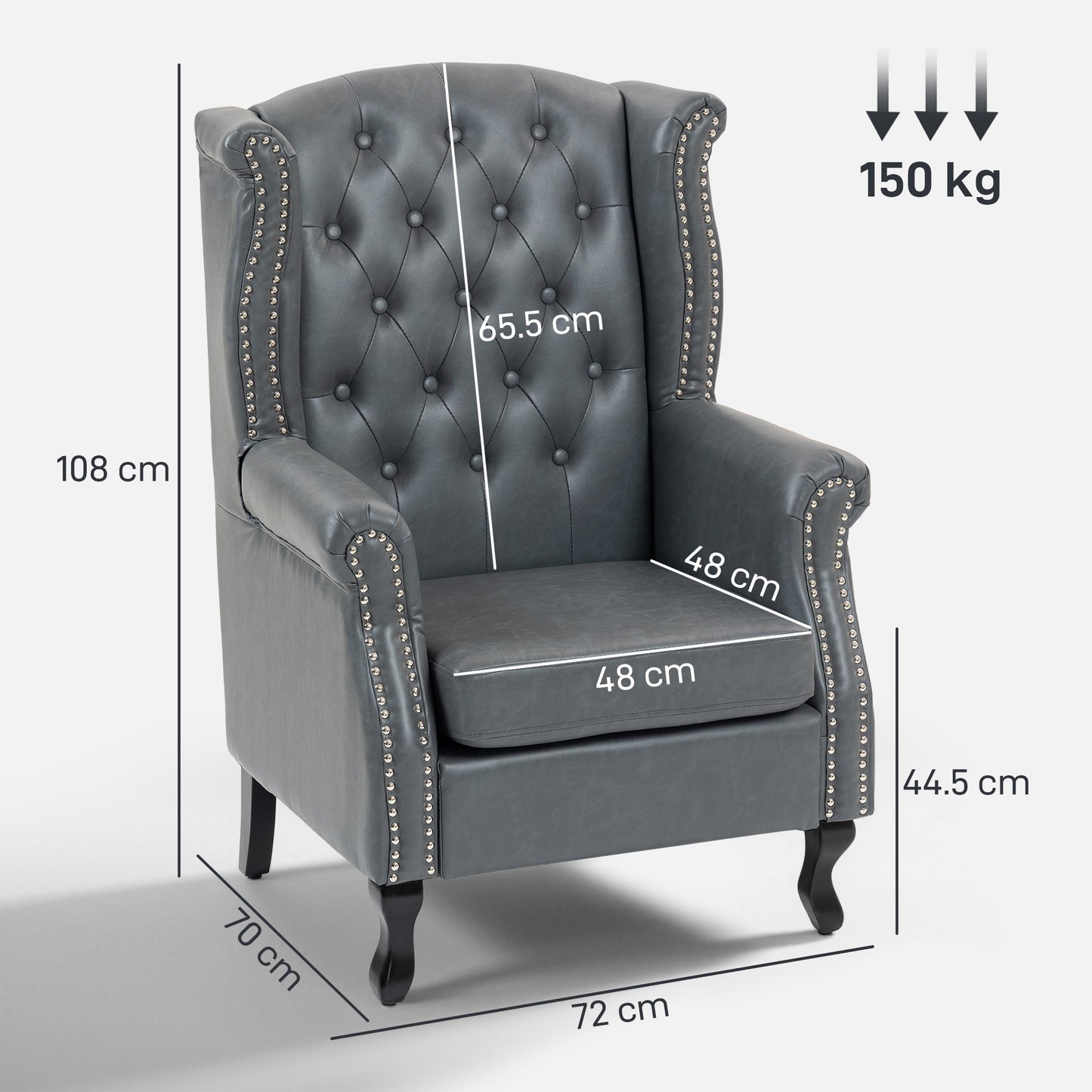 HOMCOM Wingback Accent Chair Tufted Chesterfield-style Armchair with Nail Head Trim for Living Room Bedroom - ChairwayUK