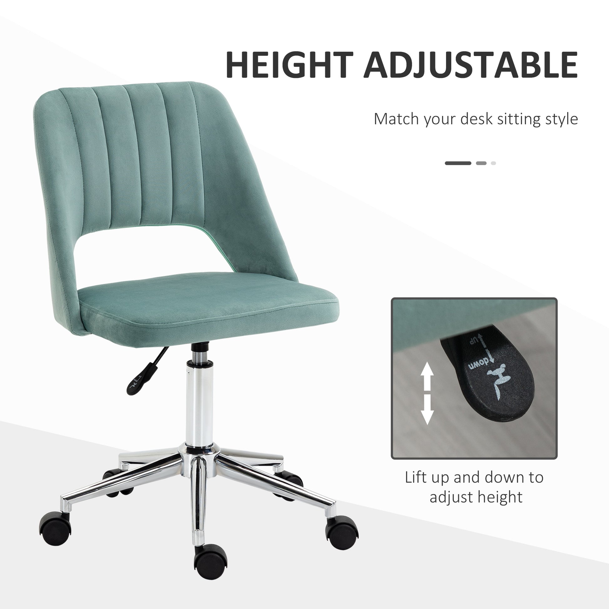 Image for Vinsetto Mid Back Office Chair Velvet Fabric Swivel Scallop Shape Computer Desk Chair for Home Study Bedroom Green