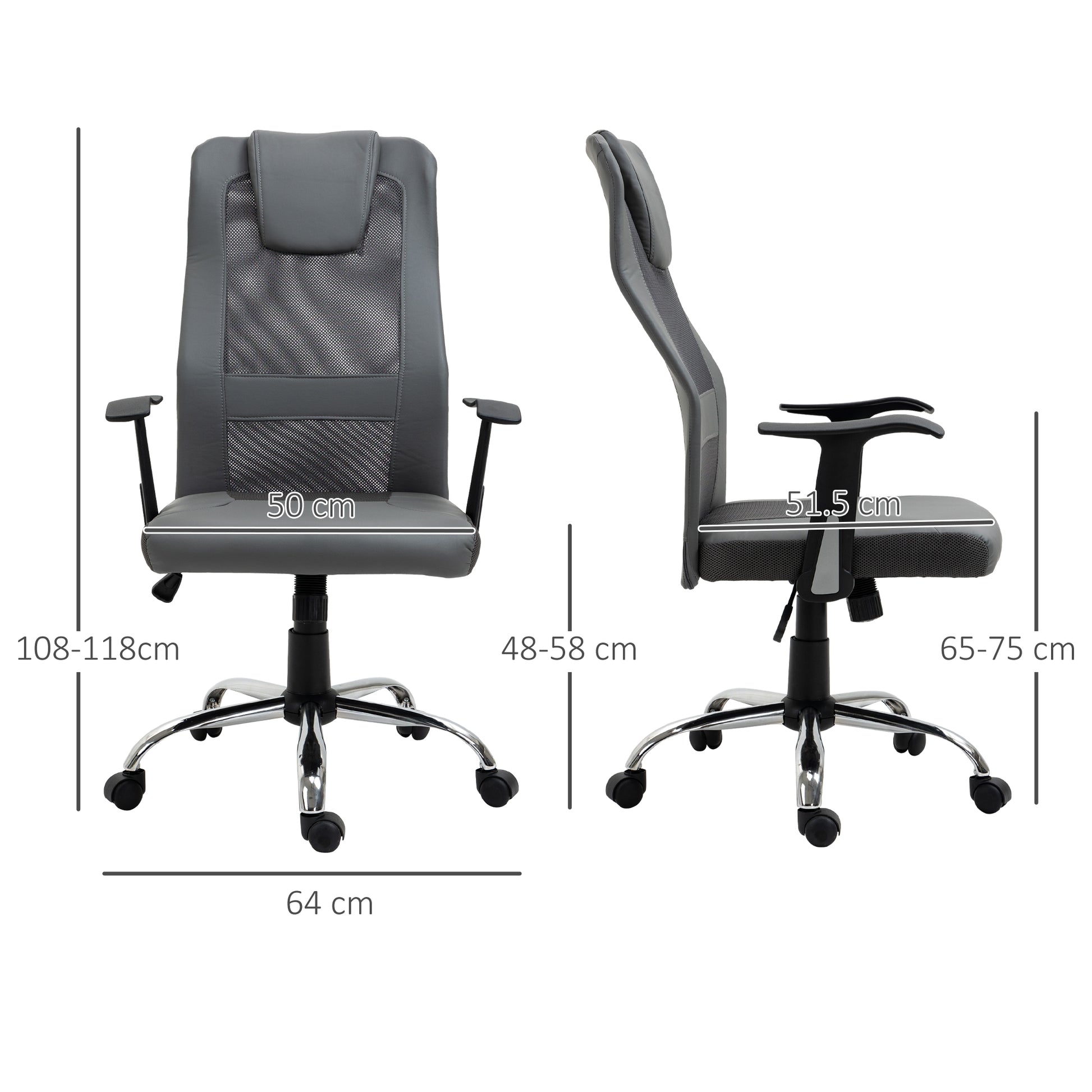 Image for Vinsetto Mesh Office Chair High Back Desk Chair Height Adjustable Swivel Chair for Home with Headrest, Grey