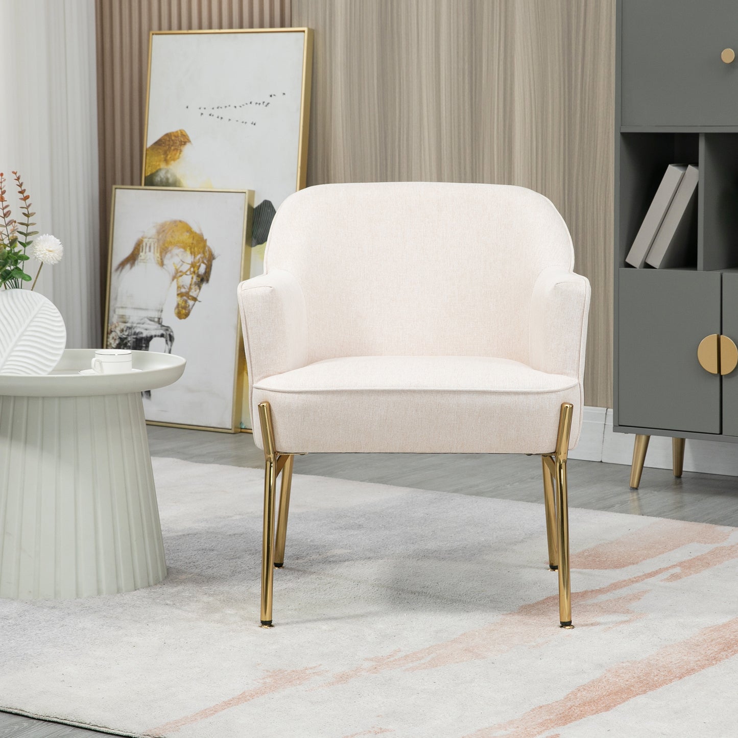 HOMCOM Accent Chair, Living Room Armchair, Vanity Chair with Gold Plating Metal Legs and Soft Padded Seat for Bedroom and CafÃ©, Set of 2, White - ChairwayUK