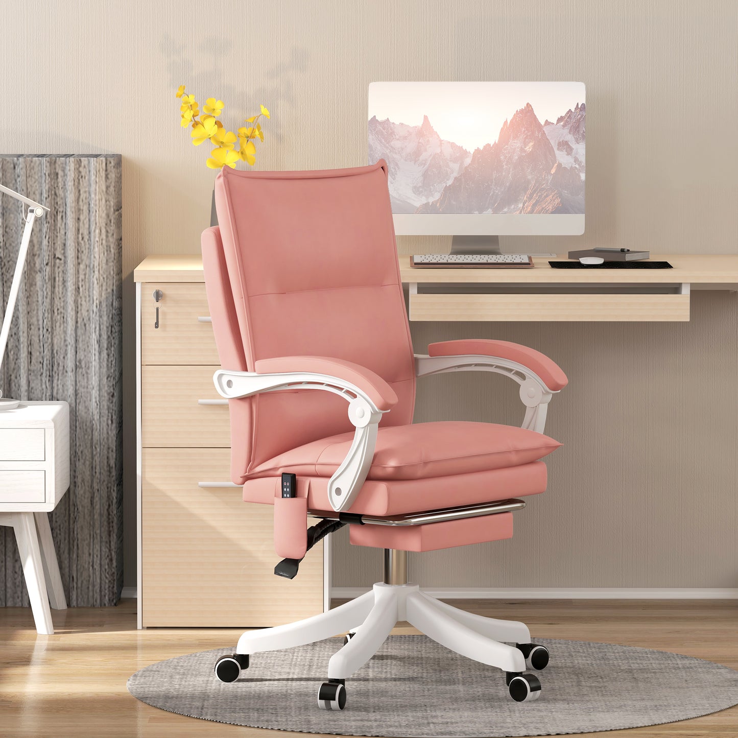 Image for Vinsetto Vibration Massage Office Chair with Heat, Faux Leather Computer Chair with Footrest, Armrest, Reclining Back, Double-tier Padding, Pink