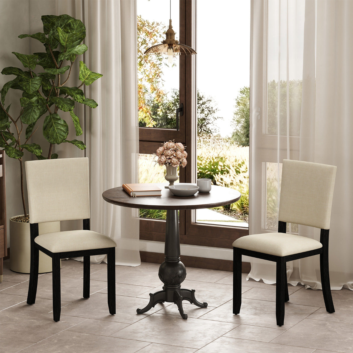 Upholstered Dining Chairs Set of 4 with Soft Padded Seat and Solid Wood Frame use as coffee table